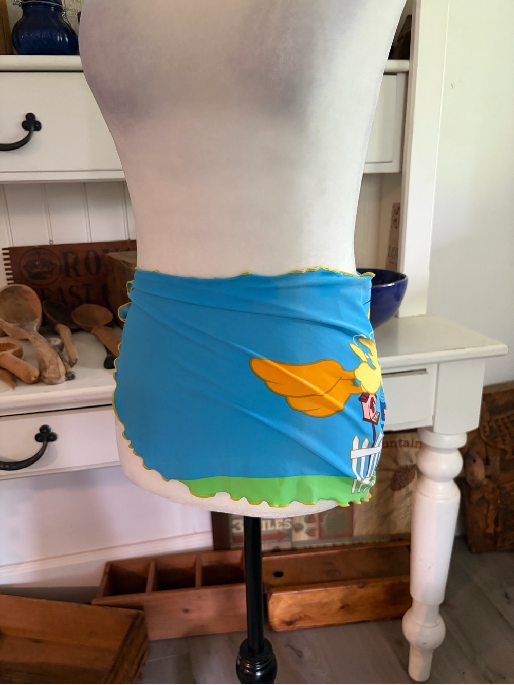 Tweety Blue Cartoon Print Swim Skirt with Yellow Accents